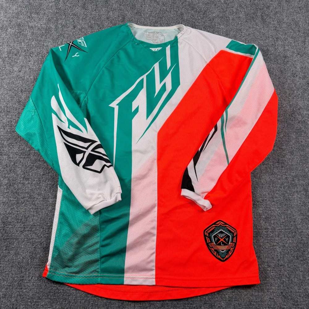 Fly Racing Kinetic Vector Jersey Mens Medium Orange Teal Motocross BMX MX Gear